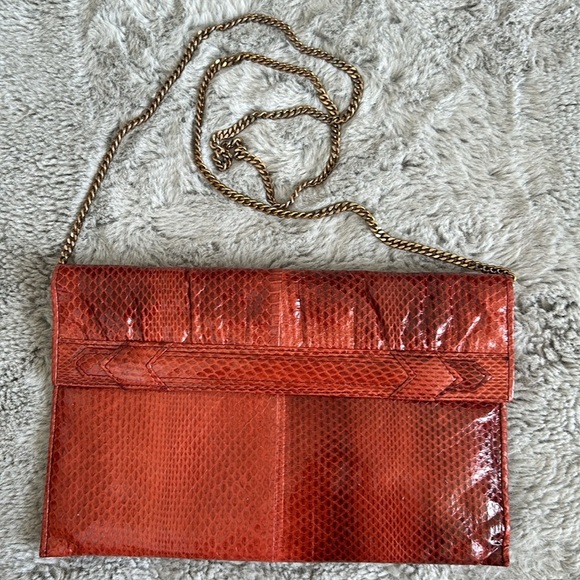 Vintage Mary Ann Rosenfeld Snakeskin Leather Clutch Shoulder Bag - Picture 1 of 9